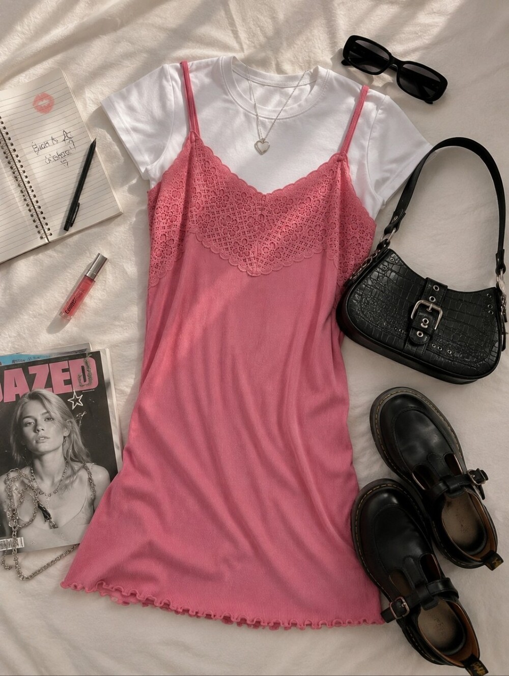 Vintage Jessica Pink Lace Mini Dress Y2K Layering Cami School Small